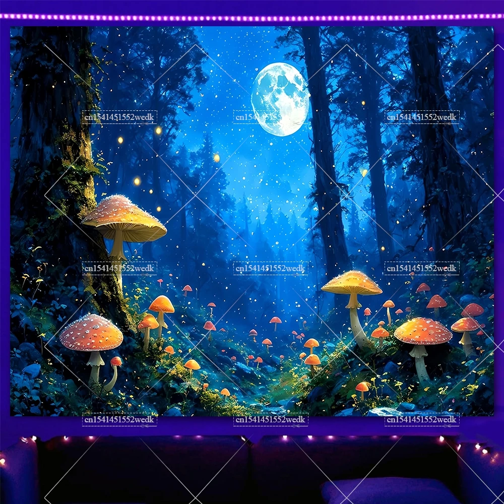 Лесной гриб черный свет гобелен УФ реактивная неоновая галактика джунгли