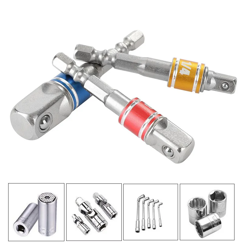 

Цветной удлинитель для гнезда с шестигранным хвостовиком, 3 шт./компл., 1/2, 1/4, 3, 8 дюймов, для универсального шатуна, 6,35 мм