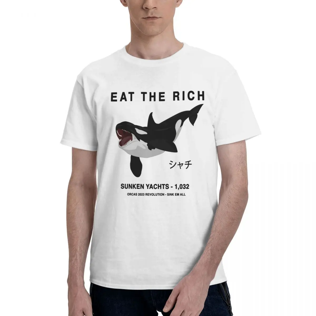 Фото Мужская забавная дизайнерская футболка Oceangate Eat The Rich, Женская хлопковая рубашка с круглым вырезом и рукавами №2