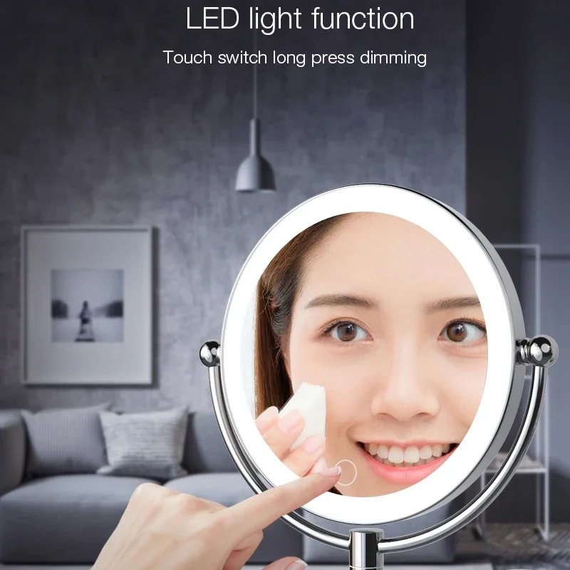 Wall Mounted Lighted Makeup Vanity Mirror 8 Inch 1X/10X Magnifying Bathroom Quality Chrome Folding LED Mirrors