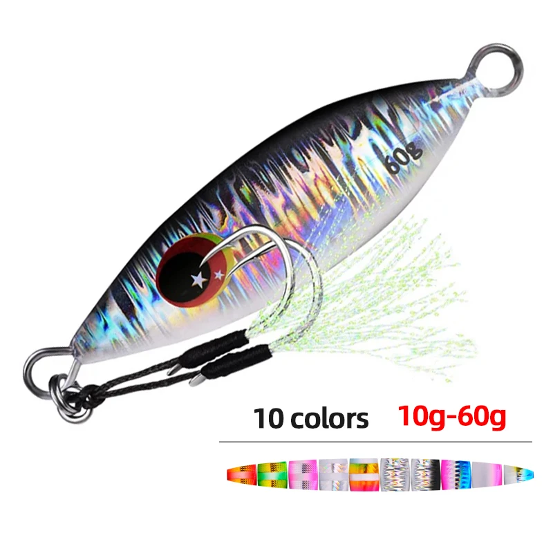 

Big Jig Fishing Lure Weights 10g-60g Fishing Jigs Saltwater Lures Metal Bass Jig Isca Artificial Fake Fish Glitter Holographic