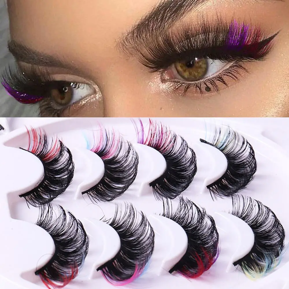 

7 Pairs Multipack Wispy D Curl Color Eyelashes Faux Mink Lashes Colored Lashes Russian strip lashes False Eyelashes