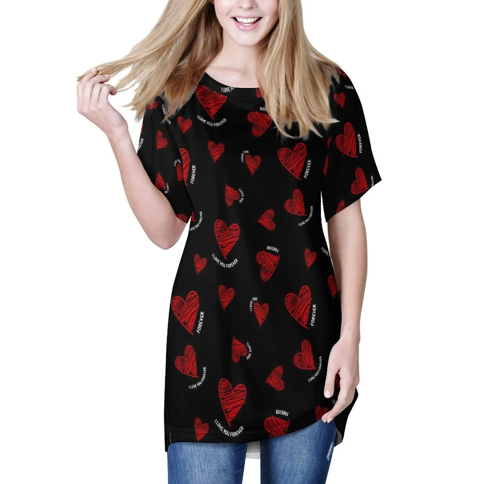 

Женская свободная футболка с надписью «I Love You Forever»