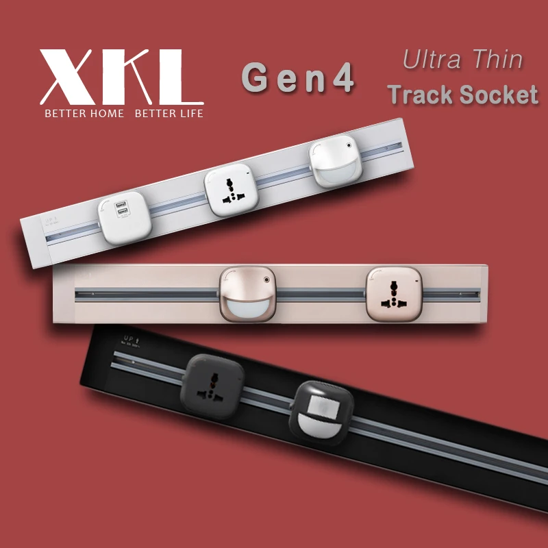 

2023NEW XKL GEN4 Ultra Thin Power Track Socket 4Color Smart Home Appliance Electric Adaptor Plug Universal EU US USB LED Kitchen