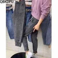 retro dark grey overalls jeans womens fashion new style womens trousers sexy high waist casual trousers vintage streetwear