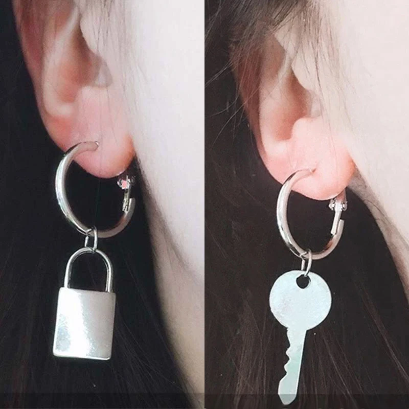 

Asymmetric Drop Earrings Key Lock Earings Women Vintage Statement Earring New Trendy Simple Jewelry Friends Unique Design Gifts