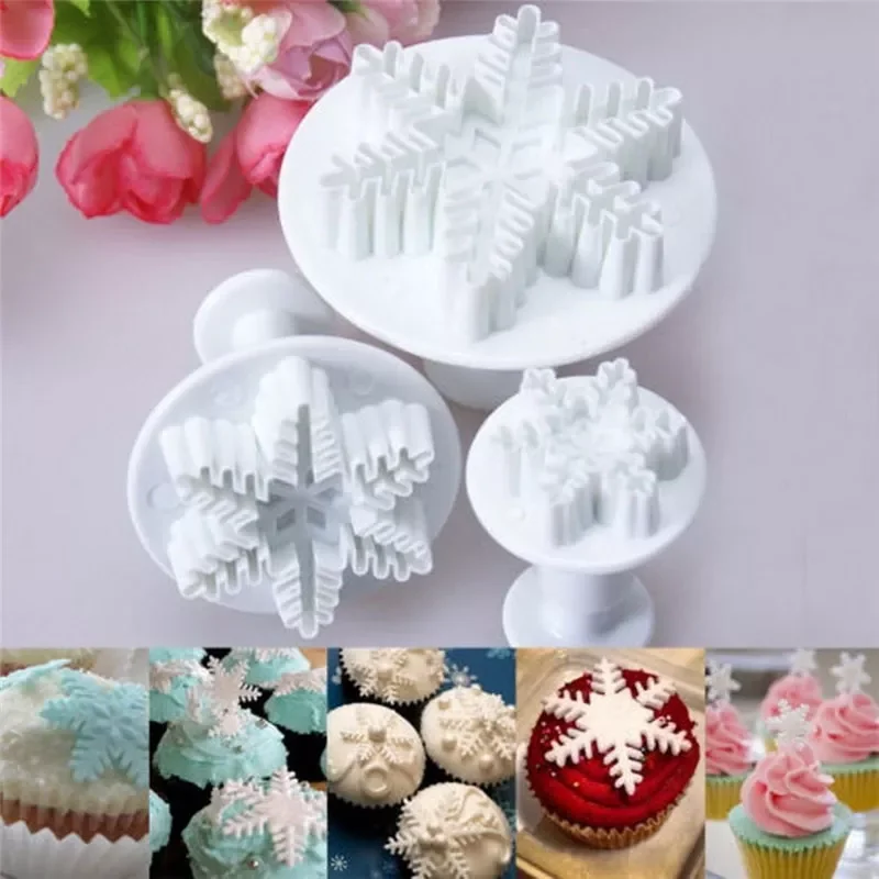 

3pcs Snowflake Plunger Mold Cake Decorating Tool Biscuit Cookie Cupcake Mould Kitchen Accessories Fondant Cutting Pastry Cutter
