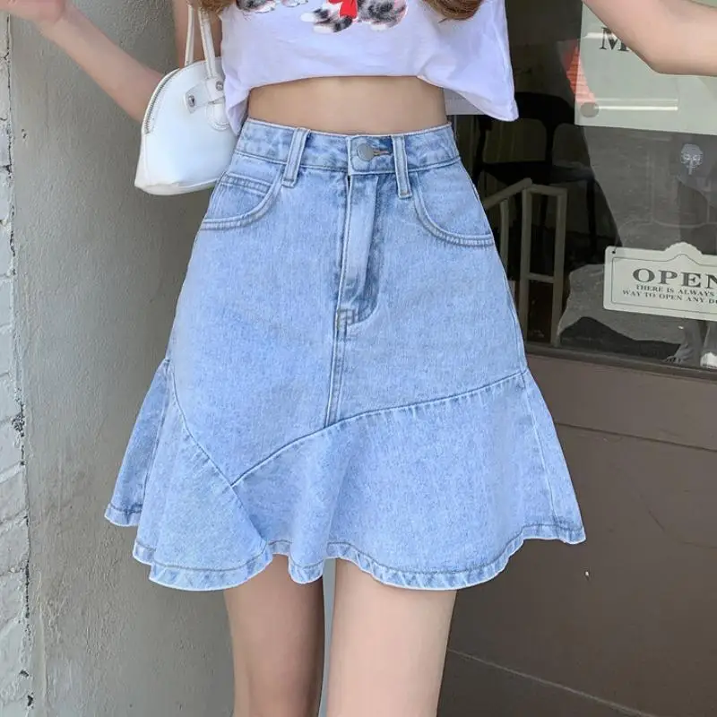 

COCOA y2k Pink Denim Pleated Skirts Mini Solid Casual Fashion Korean Style High Waist Skirt Hot Club 2022 New Women's Clothing
