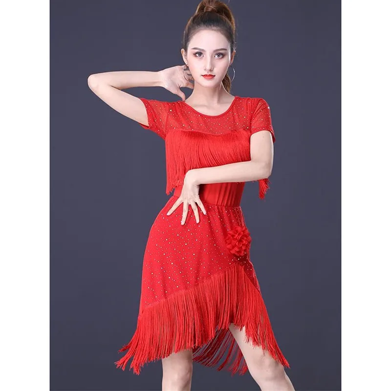 Одежда для латинских танцев взрослых и женщин полудлинная юбка с кисточками