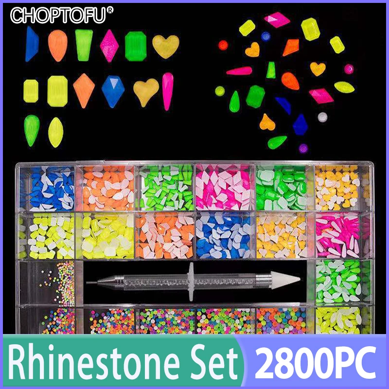 

2800PC/Box 21 Grids Nail Rhinestones FlatBack Crystal Nail Art Mixed Size Sparkling Rhinestones Set With 1 Pen For Decorations