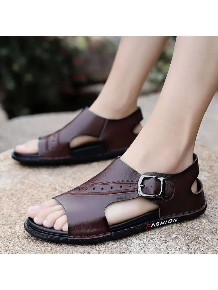 Мужские сандалии из натуральной кожи Классические дышащие с перфорацией в