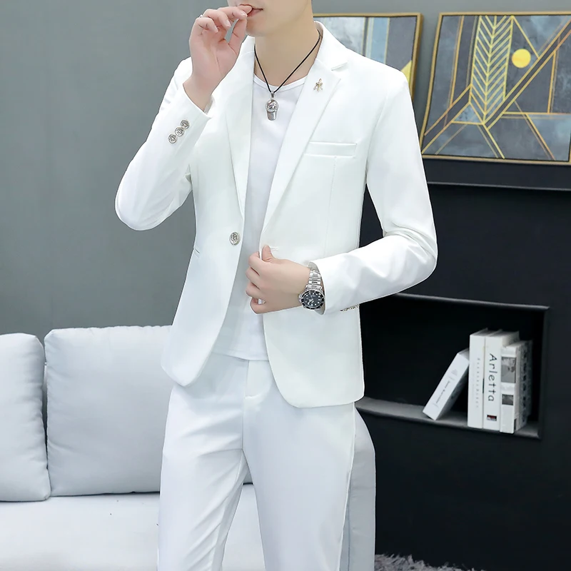 

High Quality (Blazer + Trousers) Men's British Style High-end Simple Elegant Fashion Business Casual Slim Suit Two-piece Suit