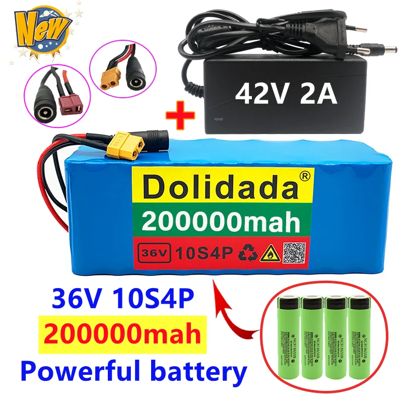 

NEW 36V 10S4P 200Ah lithium battery large capacity for electric bike and scooter with BMS XT60 plug/T-plug and charger included