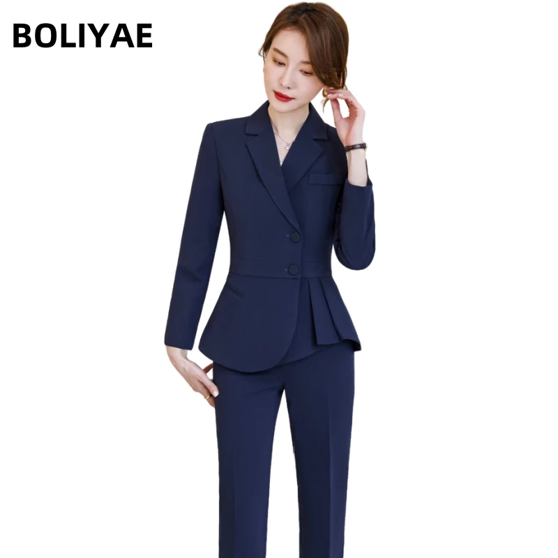 

Boliyae Elegance Formal Women Business Suits OL Blazers with Pants Jackets Coat and Skirt Professional Work Wear Trousers Set