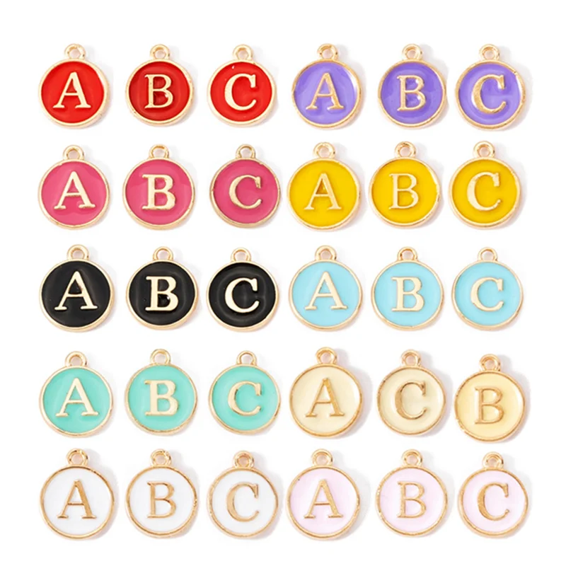 10pcs 12mm English Alphabet Pendant Enamel Charms Initial Letter Pendants For Jewelry Making Handmade DIY Bracelet Earrings