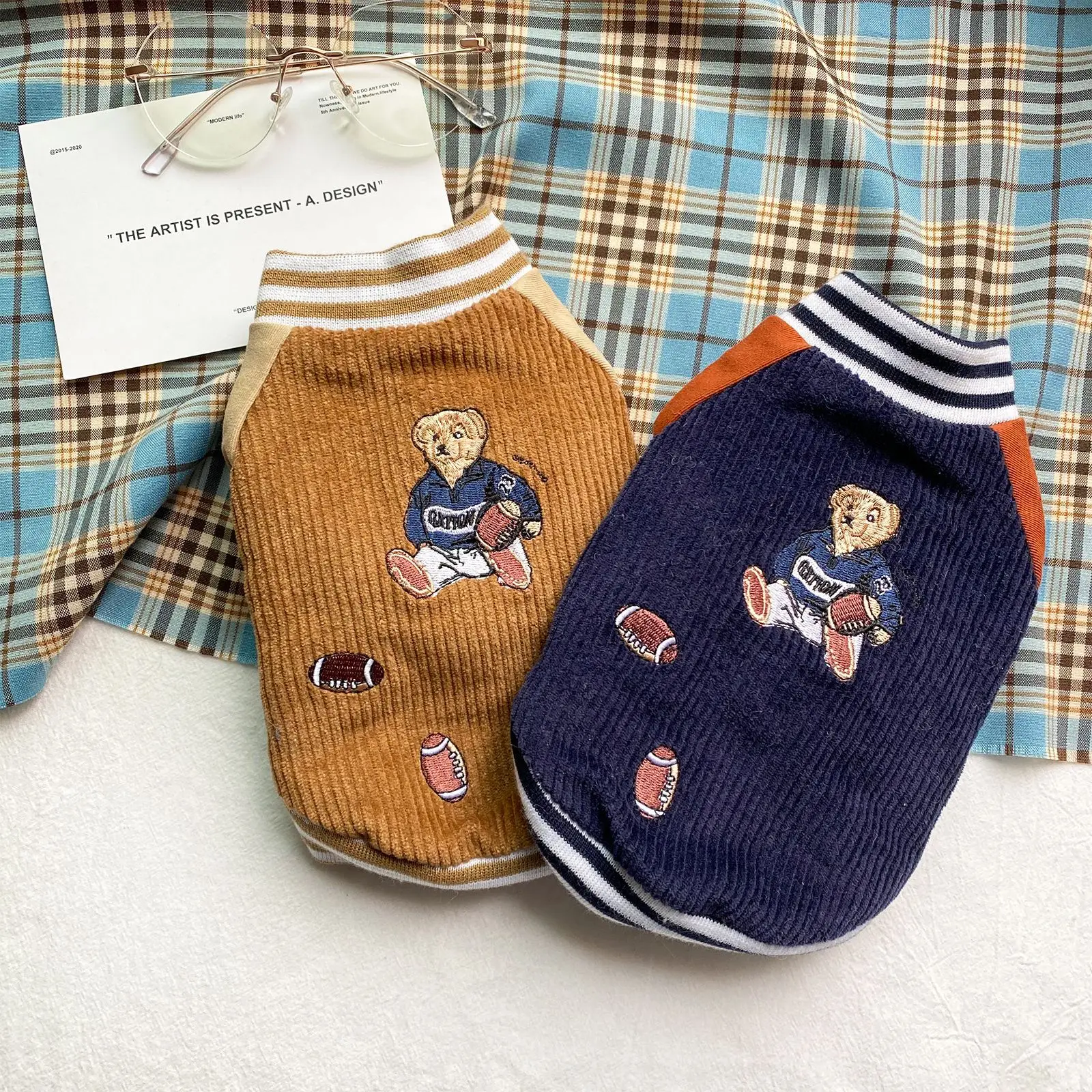 

Retro Pet Clothes Baseball Uniform Cute Autumn Winter Warm Sweatshirt Cartoon Bear Print Jackets for Small Dogs Teddy Puppy Coat