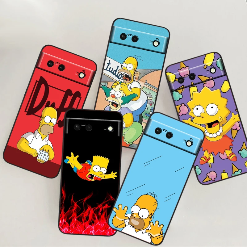 Simpsons анимация для Google Pixel 9 8 7A 7 6A 6 5A 5 4 4A XL искусственная черная силиконовая