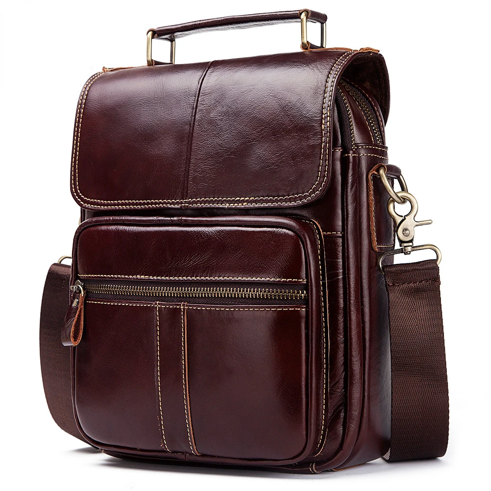 Casual Genuine Leather Men's Shoulder Bag for IPad Tablet Vintage Messenger Bags Tote Crossbody Male Handbag Large Capacity Bag