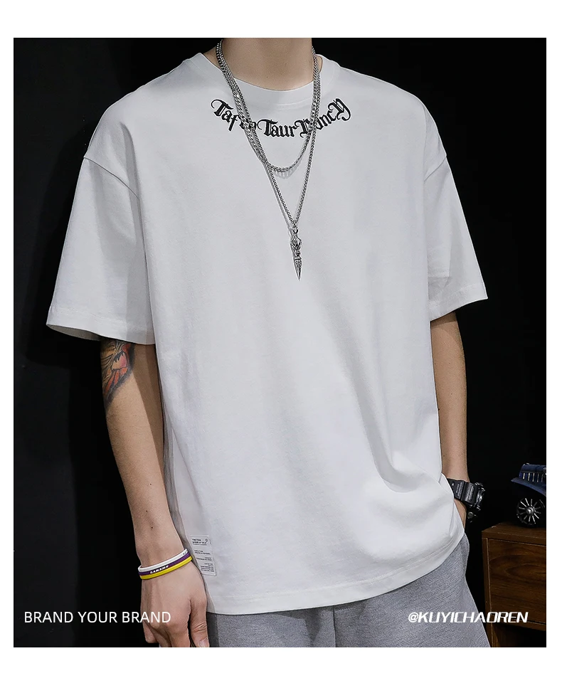 

M0592 Summer embroidered short-sleeved t-shirt men's loose tide brand half-sleeved cotton t-shirt