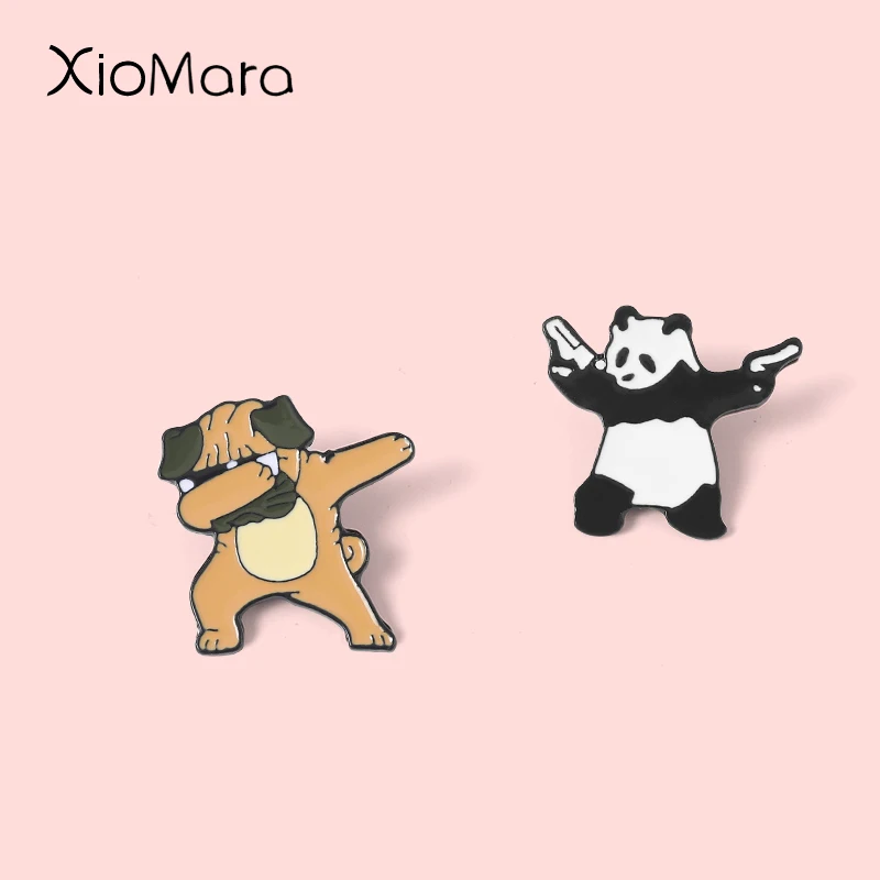 

Pose Dance Enamel Pins Custom Cool Pug Panda Brooches Collar Lapel Badges Cute Comic Jewelry Party Gift For Kids Friends