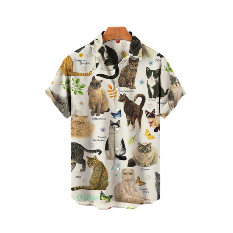 2023 3D Print Men Anime Oversized Cat Pattern Shirts Medieval Breathable Men's Slim Fit Formal Vintage For Dazn Free Shipping