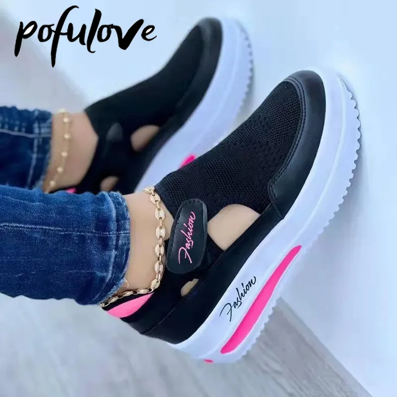 

Pofulove Women's Sports Shoes Thick Sole Casual Breathable Sports Design Vulcanized Shoes Fashion Tennis Women's Shoes