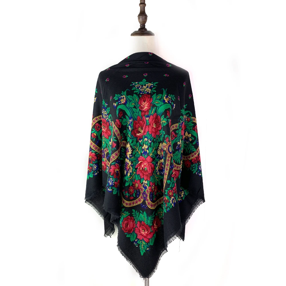Женский Дышащий Тонкий Квадратный Шарф С Цветочным Принтом Шаль В Русском Стиле