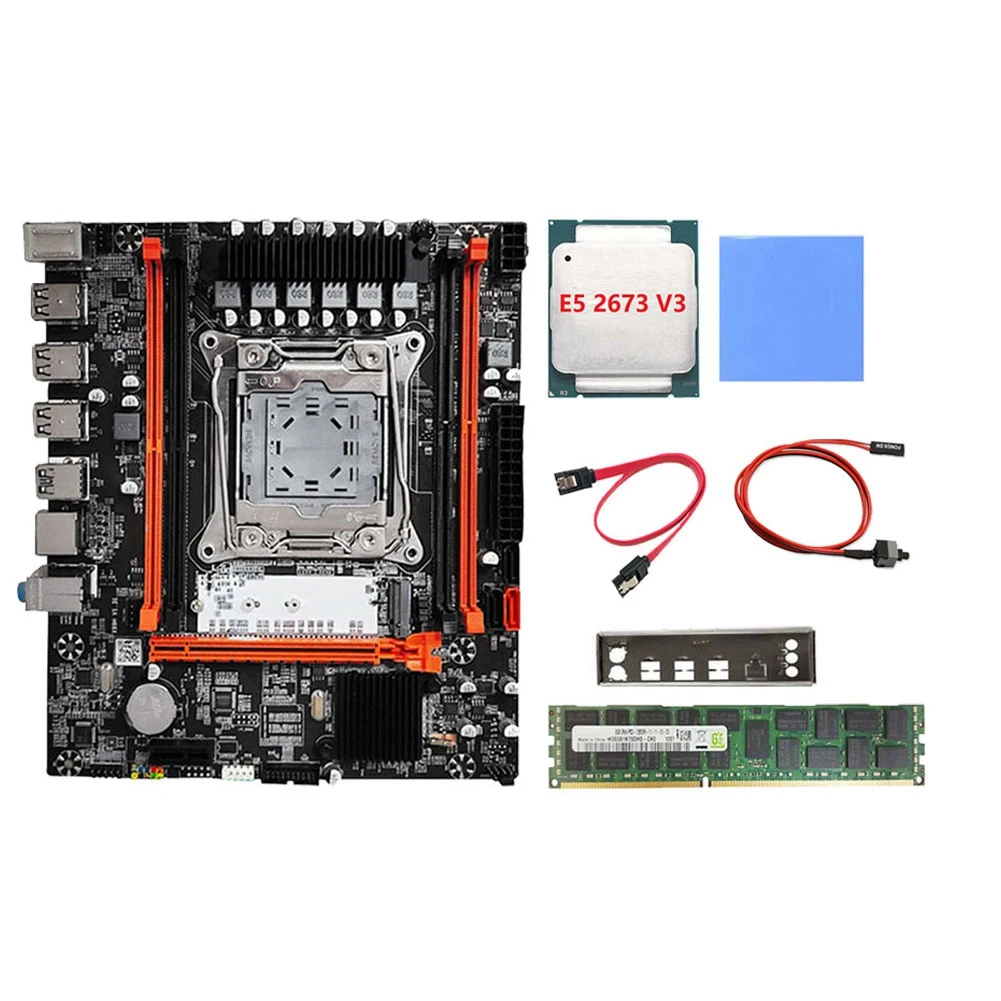 

X99H Motherboard+E5 2673 V3 CPU+4G DDR3 RAM+Thermal Pad+Switch Cable+SATA Cable+Baffle LGA2011-V3 DDR3X4 Slot M.2 NVME