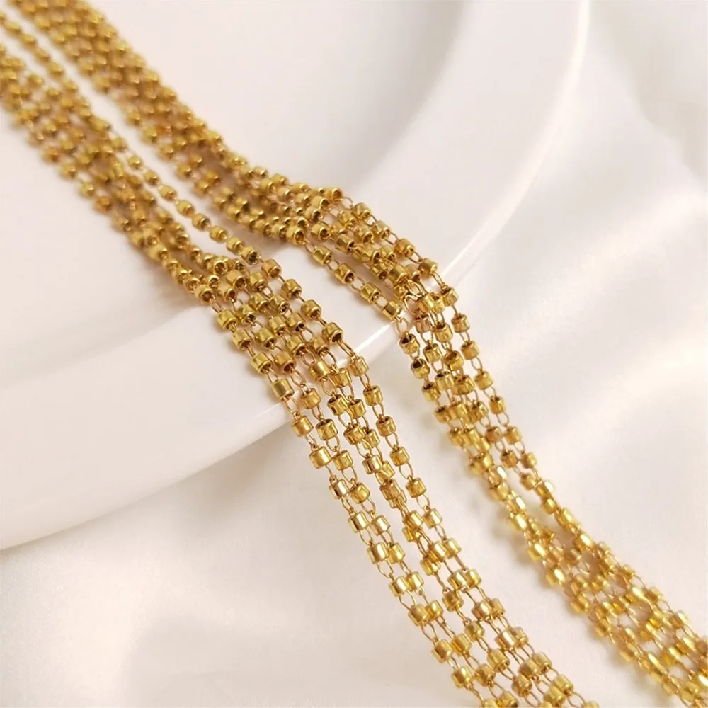 

Antique beaded 18K gold handmade chain DIY bracelet necklace pendant loose chain