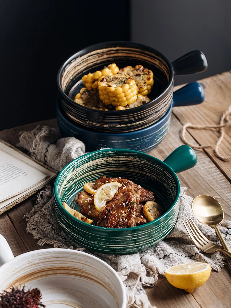 

Nordic creative bowl with handle household tableware baking ceramic bowl special baking bowl for personalized oven