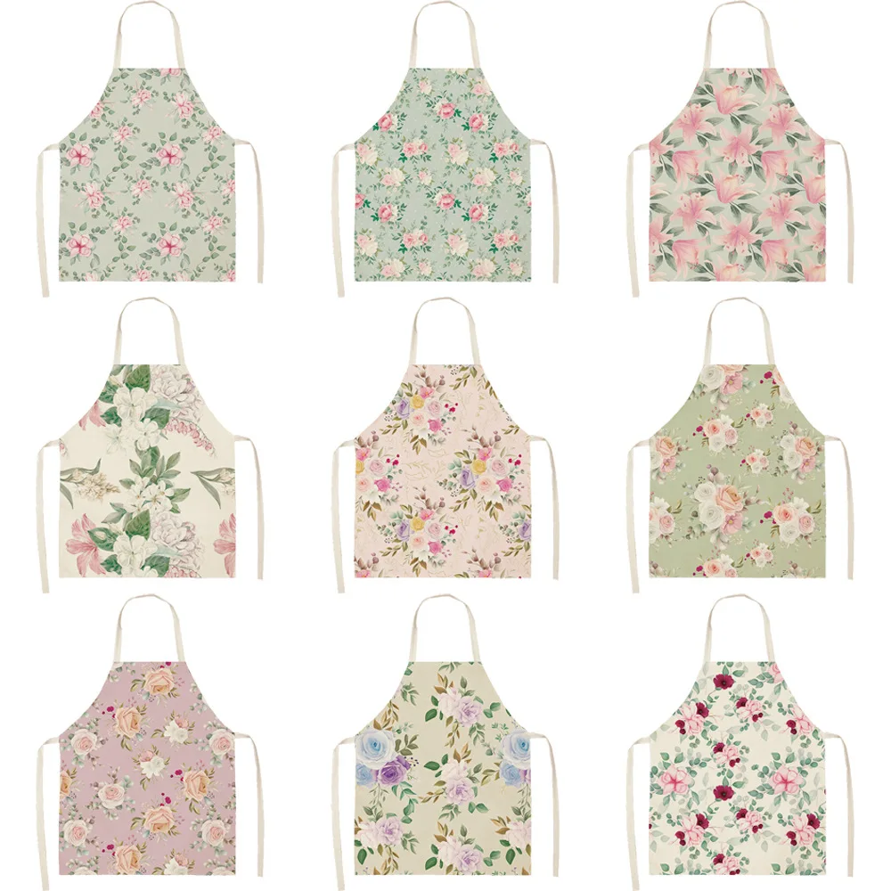 

1Pcs Dark Floral Apron Waist Bib Women Aprons Vintage Plant Home Cooking Tool Pinafore Flower Child Waterproof Pinafore Delantal