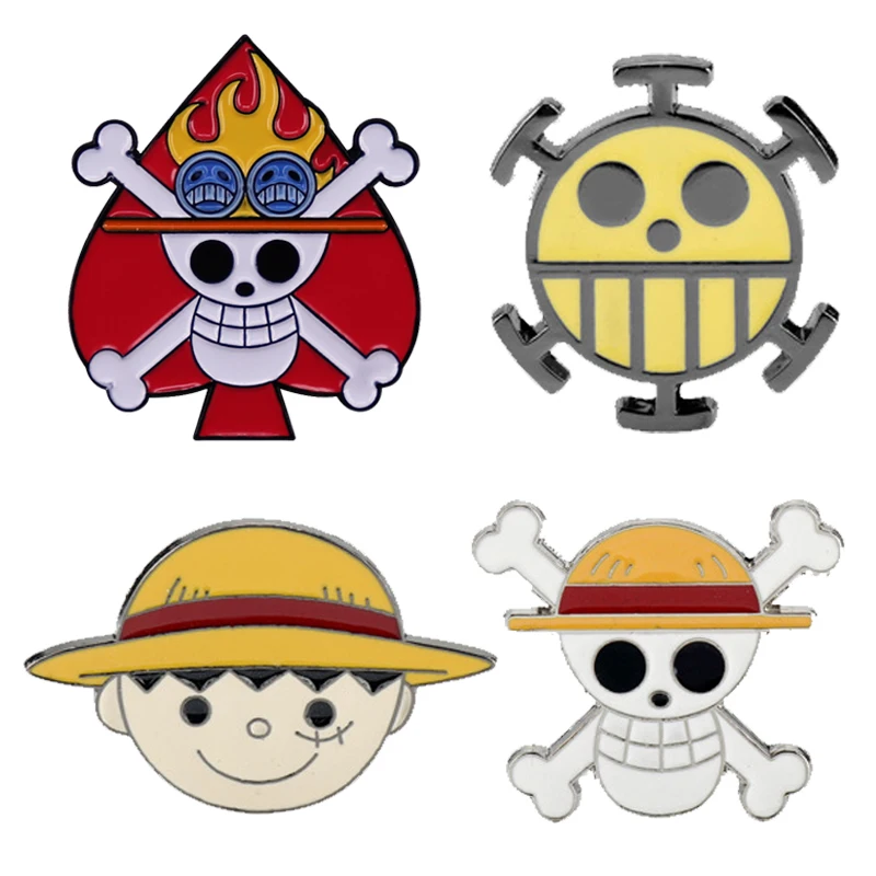 

The New One Piece Luffy Skeleton Metal Badge Anime Pin Portagas D Ace Boy Denim Jacket Lapel Pin Cartoon Peripheral Accessories