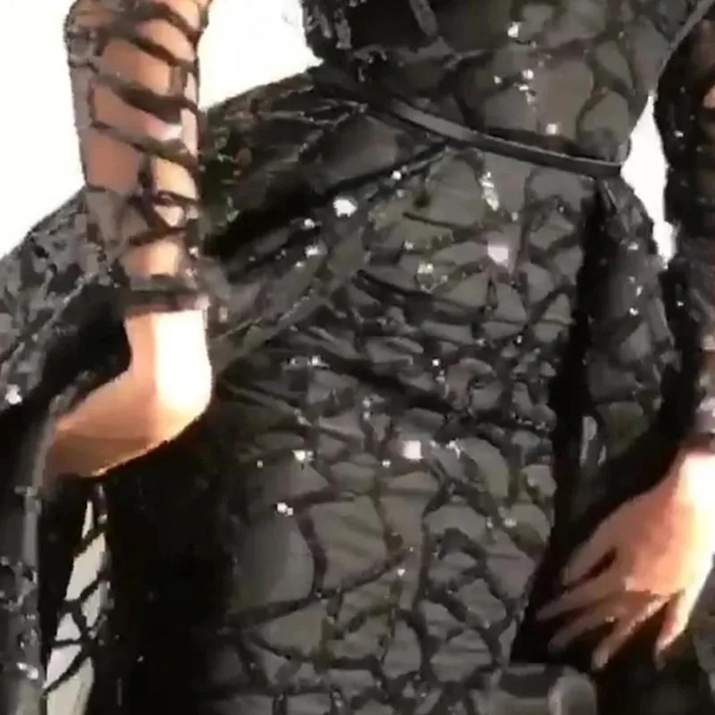 2023New Design Ladies Lace Evening Gown Black Sequin Ball Gown Elegant Long-sleeved Evening Dress Wedding Bridesmaid Guest Dress