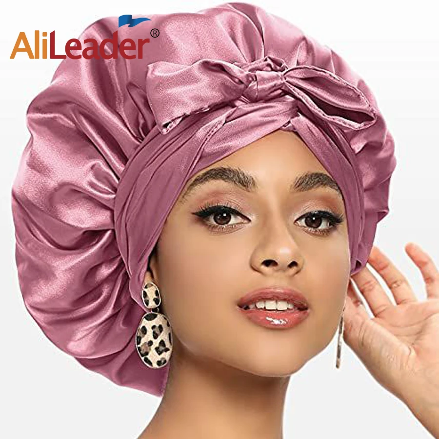 

10pc Large Satin Bonnet Silk Night Sleeping Cap Long Satin Bonnet With Head Tie Band Bonnet Edge Wrap For Women Curly Braid Hair