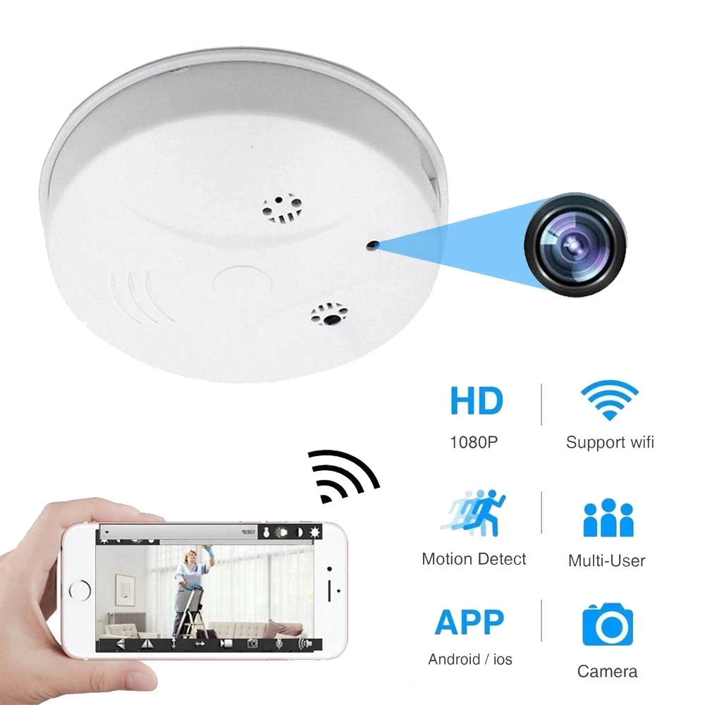 

WiFi Smoke Camera Mini Ceiling IP Camera 1080P Wireless Nanny Small Home Security Surveillance Cam Motion Detect Video Recorder