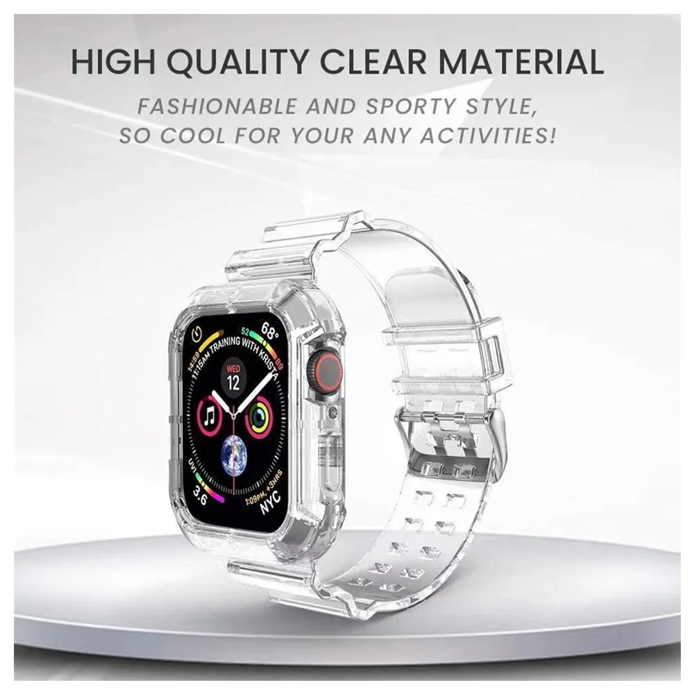 Прозрачный ремешок и чехол для Apple Watch Series 7 6 5 4 3 2 1 SE ТПУ прозрачный браслет iWatch 45