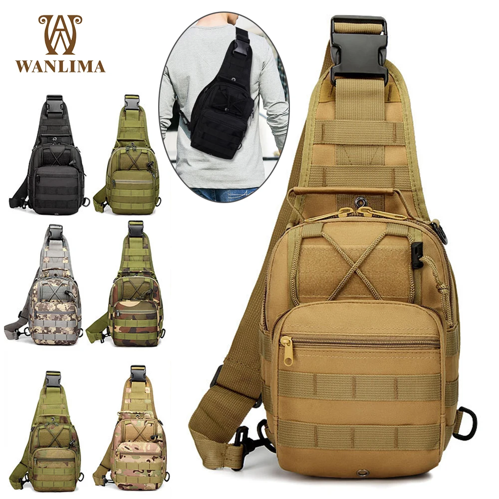 Wanlima 3 in 1 Men Military Tactical Shoulder Bag EDC Molle Sling Pack Outdoor Sport Chest Bag Hiking Daypack Mini Backpack