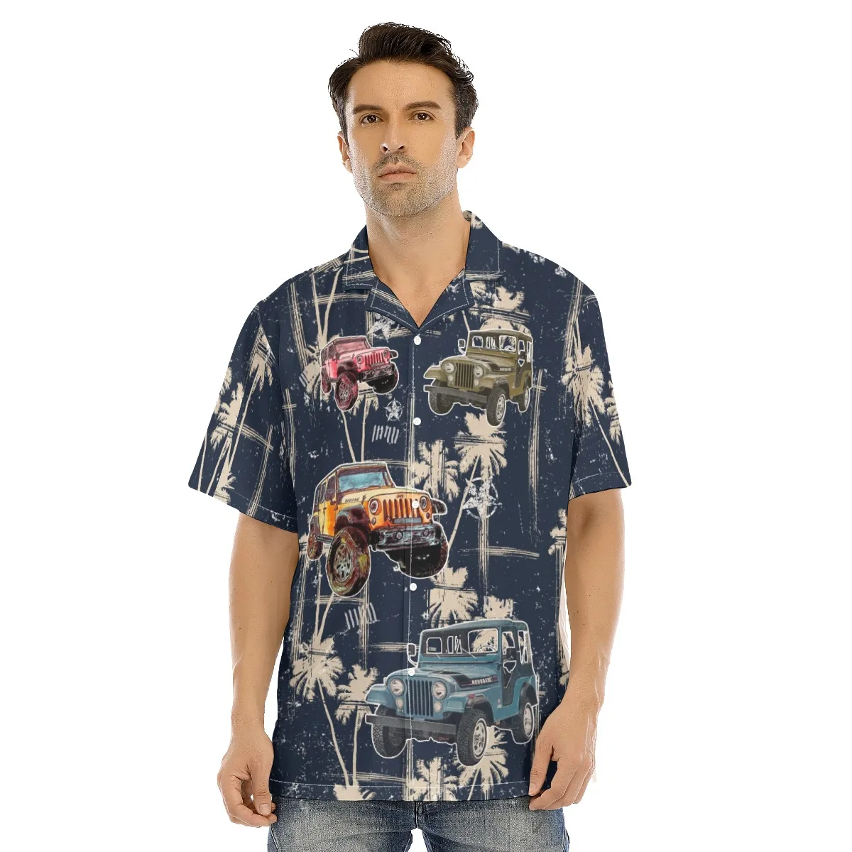 

New Hawaiian Men's Shirt Jeep Cool 3D Print Car Painting Beach Style y2k Oversize Summer Casual for Men And Women