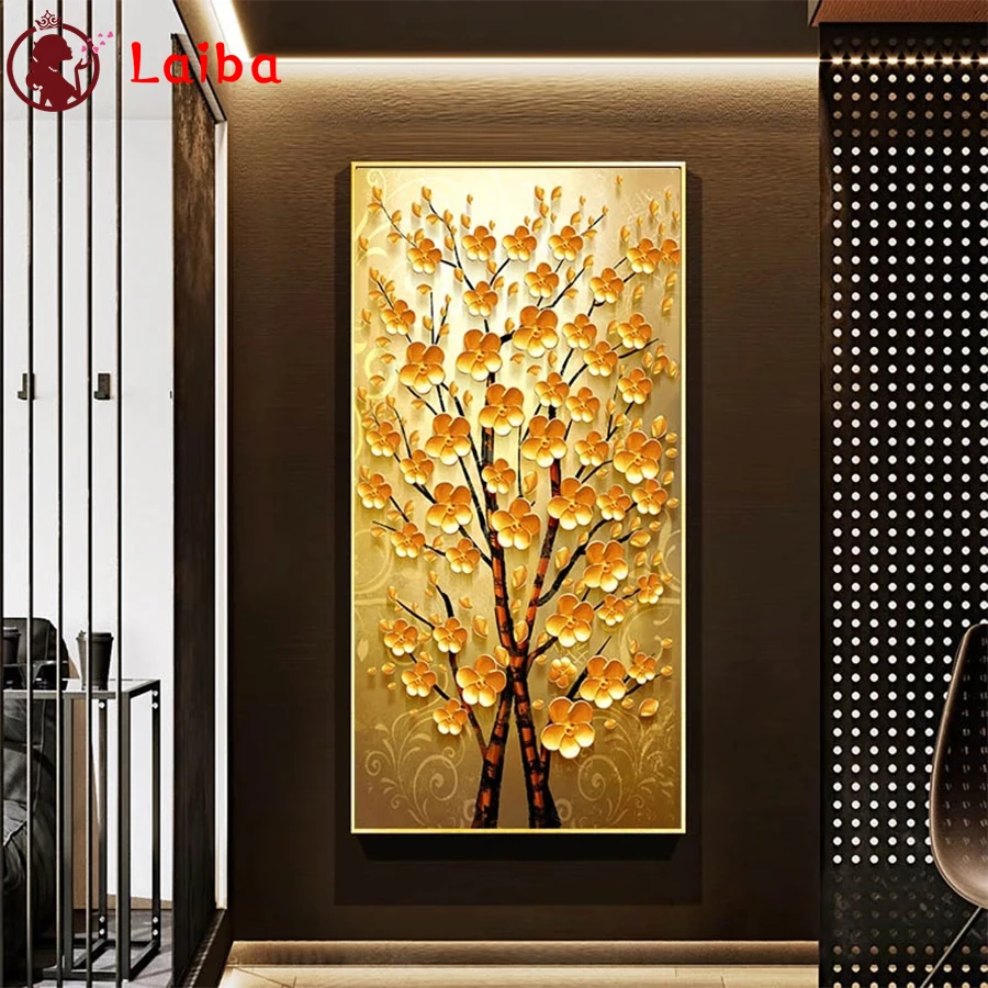 

Diamond Mosaic Modern luxury rich golden tree flowers Picture Diamond Painting Cross Stitch Embroidery Needlework Wall Art