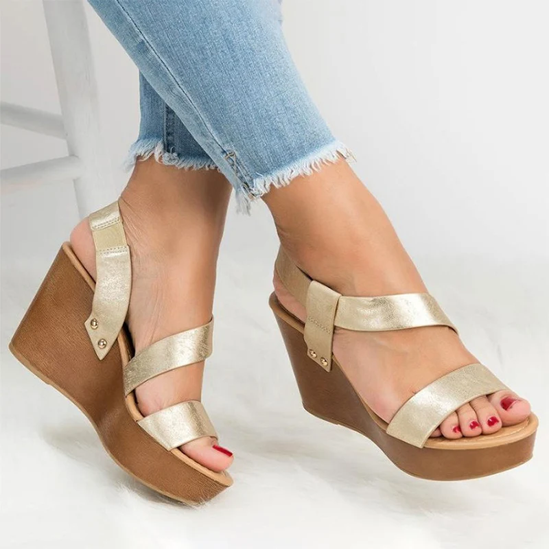 

Women Sandals Wedge Platform Summer Solid Causal Slip On Concise Fashion Wedges Brand New Heels Open Toe Lady Shoes