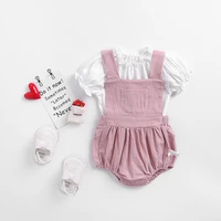 the summer of 2022 organic baby clothes straps triangle ha clothing hubble bubble sleeve t shirt female baby two suits set