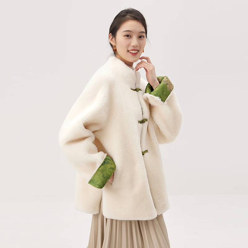 New Wool Coat  Chinese Style Thick Winter  Single Breasted  Thick Warm Fur  Winter Jacket Women  Wide-waisted  MANDARIN COLLAR