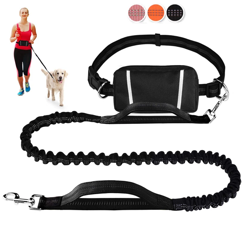 

Hand Free Dog Running Leash for Walking Training Hiking Elastic Bungee Adjustable Reflective Dual Handle Pet Waist Leash