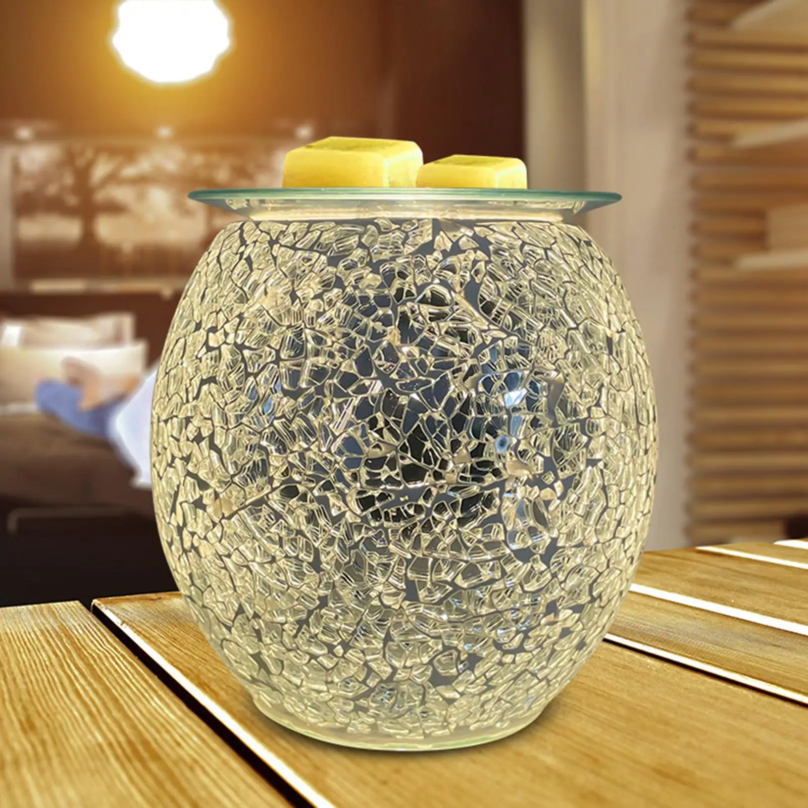 Mosaic Glass Wax Melt Burners Light Rattan Ball Electric Essential Oil Table Lamp for Wax Melts, Oil Burner