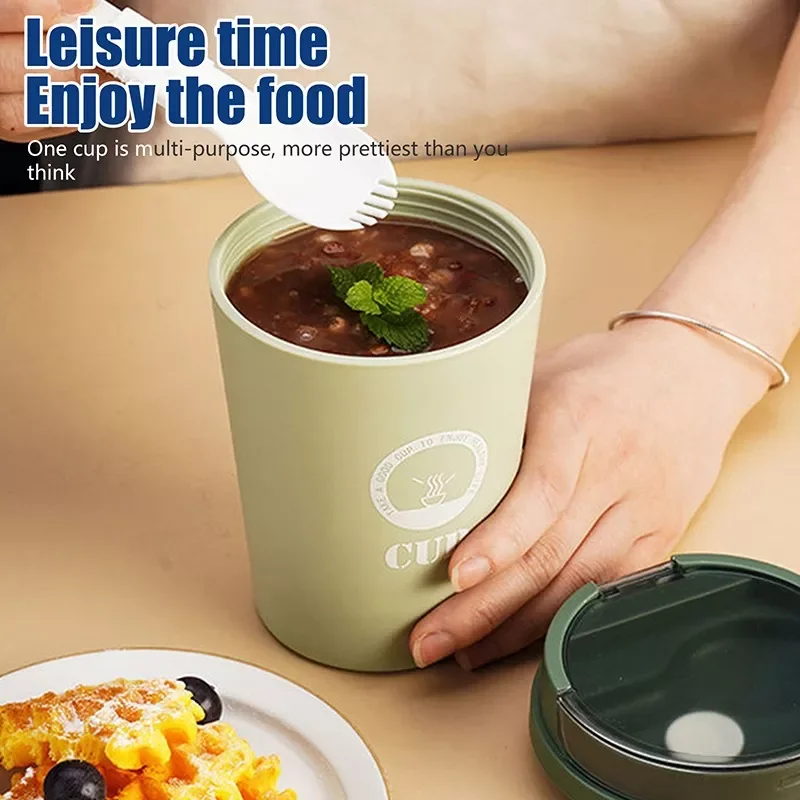 

500ml Breakfast Cup with Lid and Spoon Soup Cup Porridge Cup Can Be Microwaved and Sealed Portable For Children Student NEW