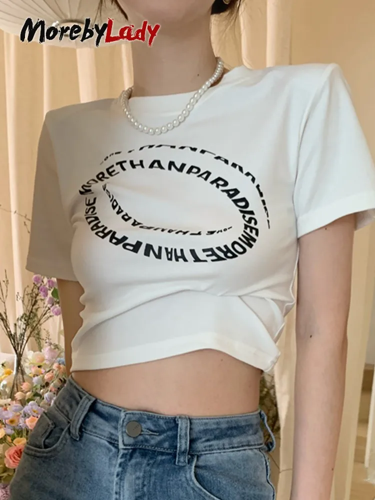 

Morebylady Retro Graffiti Print T Shirt Women Short Sleeve T-shirt Vintage Y2k Crop Tops Grunge Aesthetic Tee Tops Korean Style
