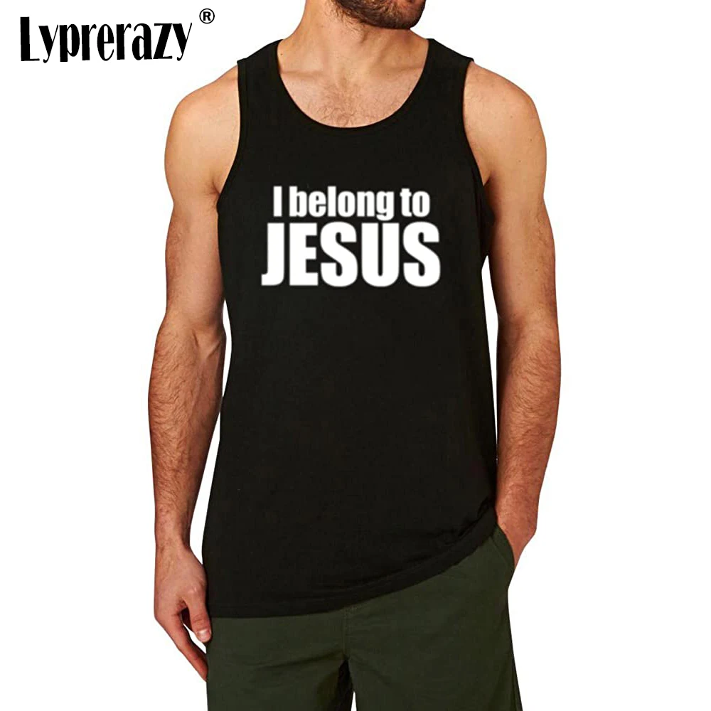 

Lyprerazy Men's I Belong to Jesus Workout Fitness Casual Tank Tops Christian Faith Summer Cotton Letter Print Tank Top