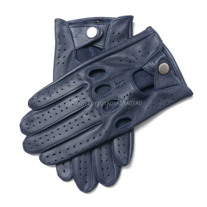 Мужские мотоциклетные перчатки из натуральной кожи, перчатки из овчины, модные женские черные дышащие перчатки для вождения, мужские варежки