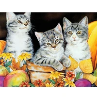 5d diamond painting three cats and yellow flowers full drill by number kits diy diamond set arts craft decorations