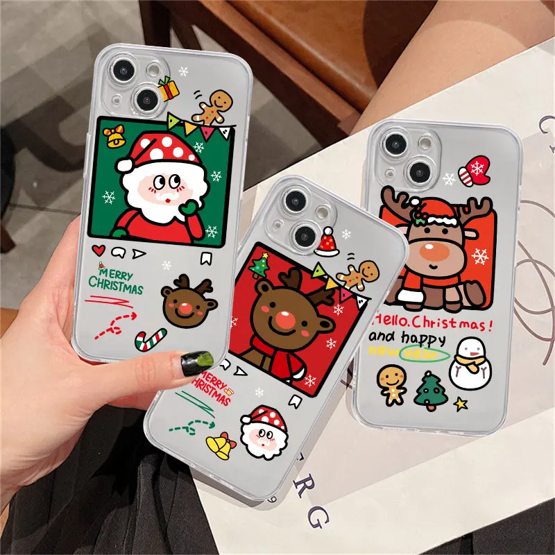 

Clear Case For Apple iPhone 14 11 13 12 Pro 7 8 Plus XR X XS Max 6 6S 13Pro Silicone Phone Cover Snowman Christmas Cute